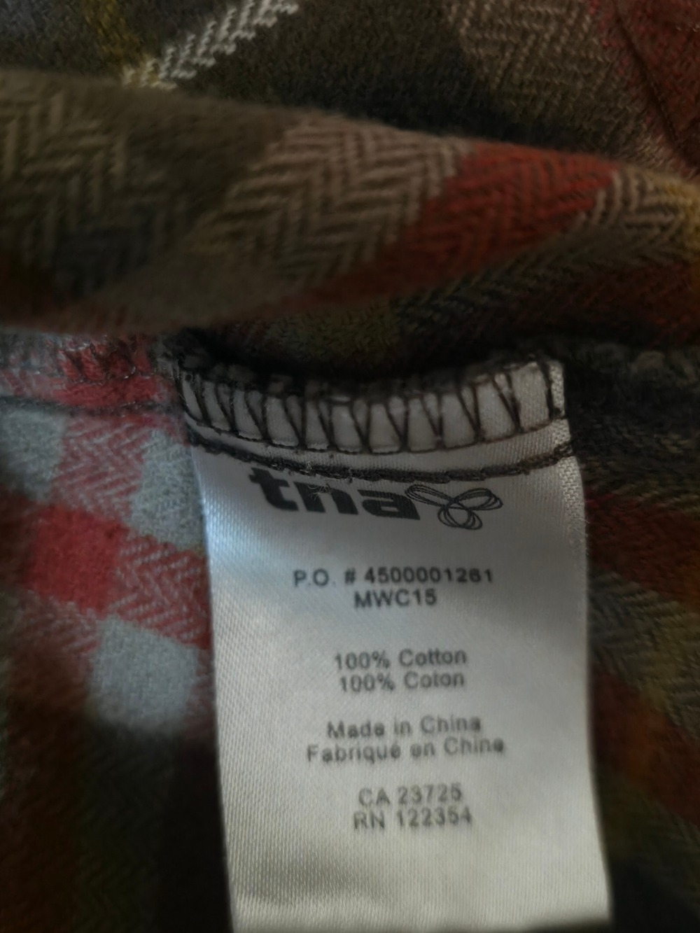 4/$67 Deal! TNA Plaid Button-Down Shirt in Olive Green and Orange - Picture 12 of 12